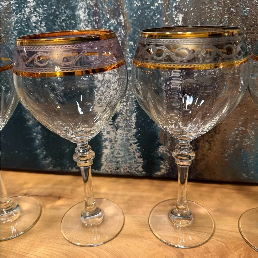 Exquisite Vintage Italian Crystal Wine Glasses by Fumo;‎ Set of 6